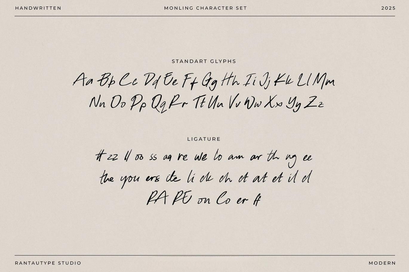 英文字体：真实自然流畅手写连笔logo徽标标题排版字体 Monling Handwritten Notes Font（13688）