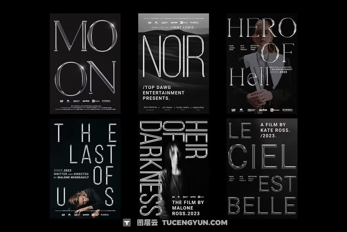 Pixflo 独特新潮酸性镀铬金属3D电影封面海报标题设计排版PSD模板 Pixflow – Chrome Movie Posters（13367）