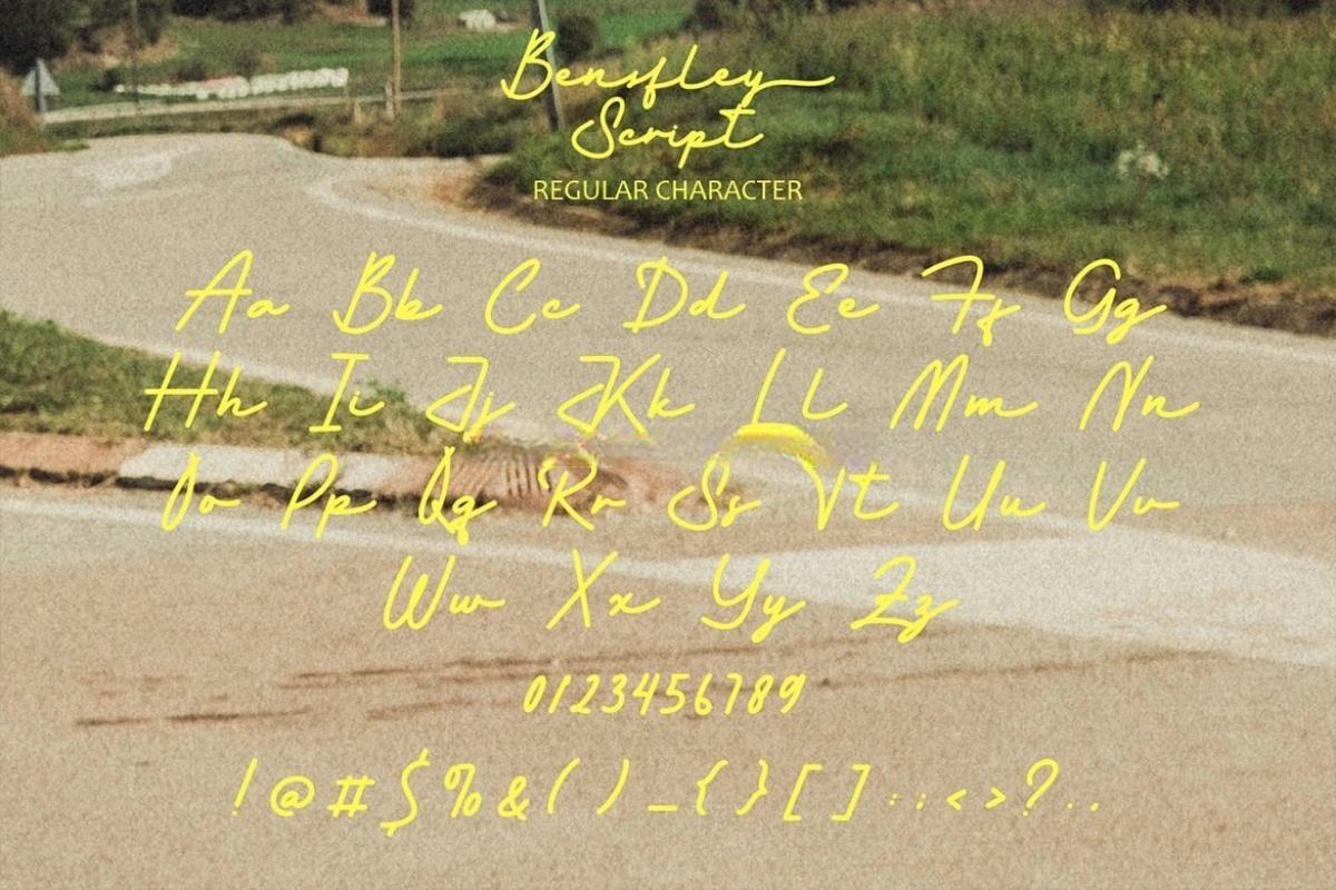 英文字体：大胆旅拍VLOG情绪氛围手写粗体歌词短词长句排版海报封面设计字体 Bensfley Script – Bold Monoline Signature Font（13135）