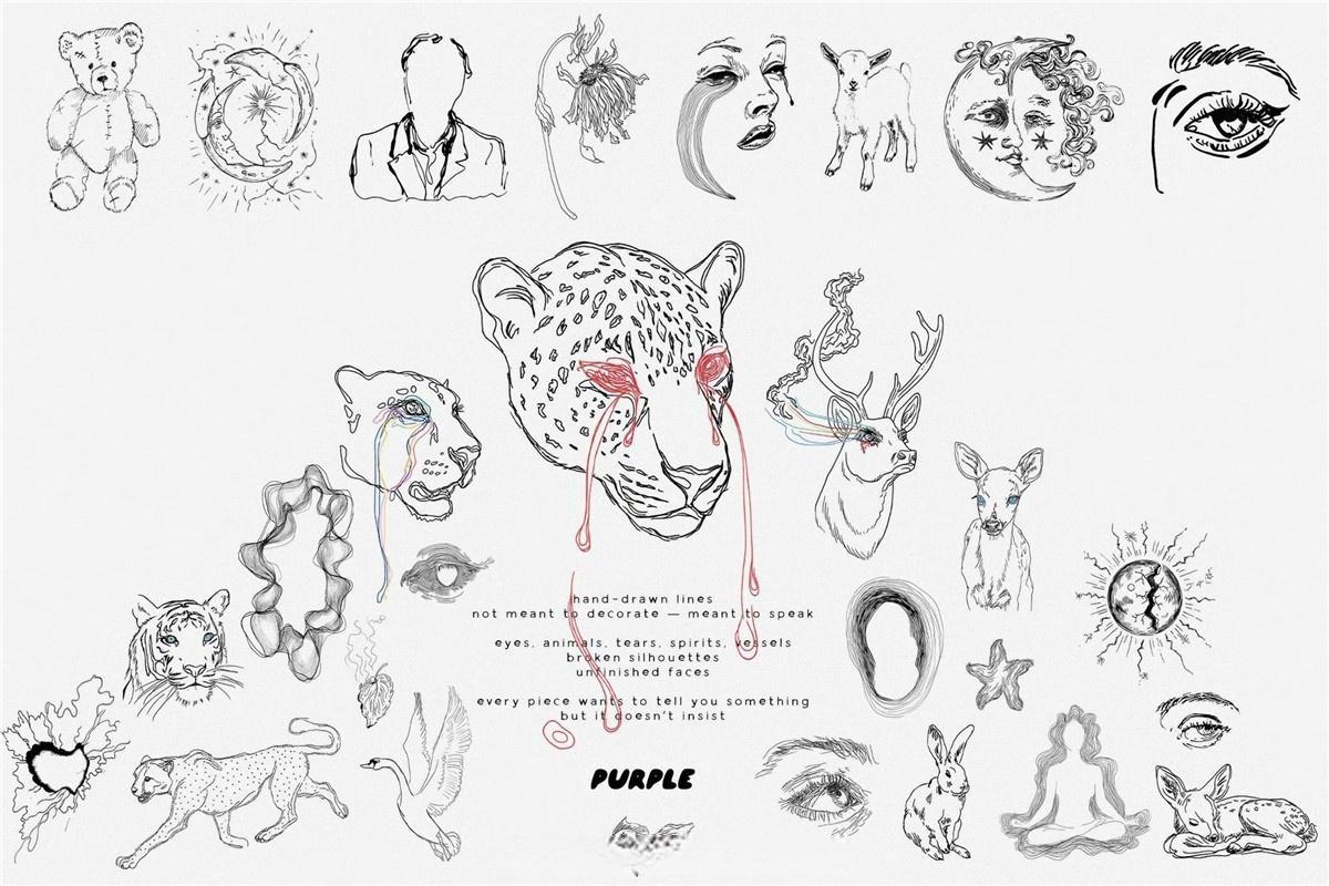 105个超现实手绘抽象艺术PNG动物人物剪影插画弥散光渐变JPG背景图片设计套装 Surreal Illustrations & Backgrounds（13191）