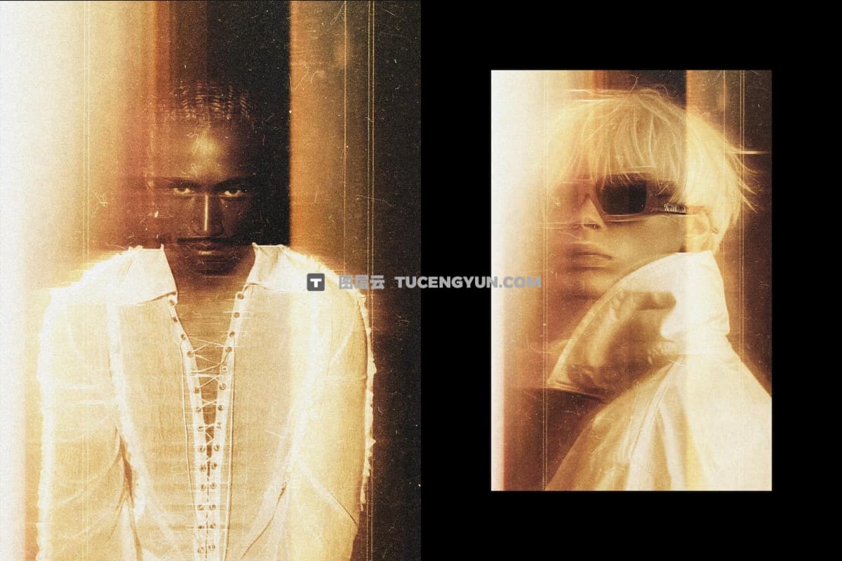 复古美学邋遢旧棕褐色薄膜效果叠加纹理PSD特效样机 Light Flare Photo Effect（13355）