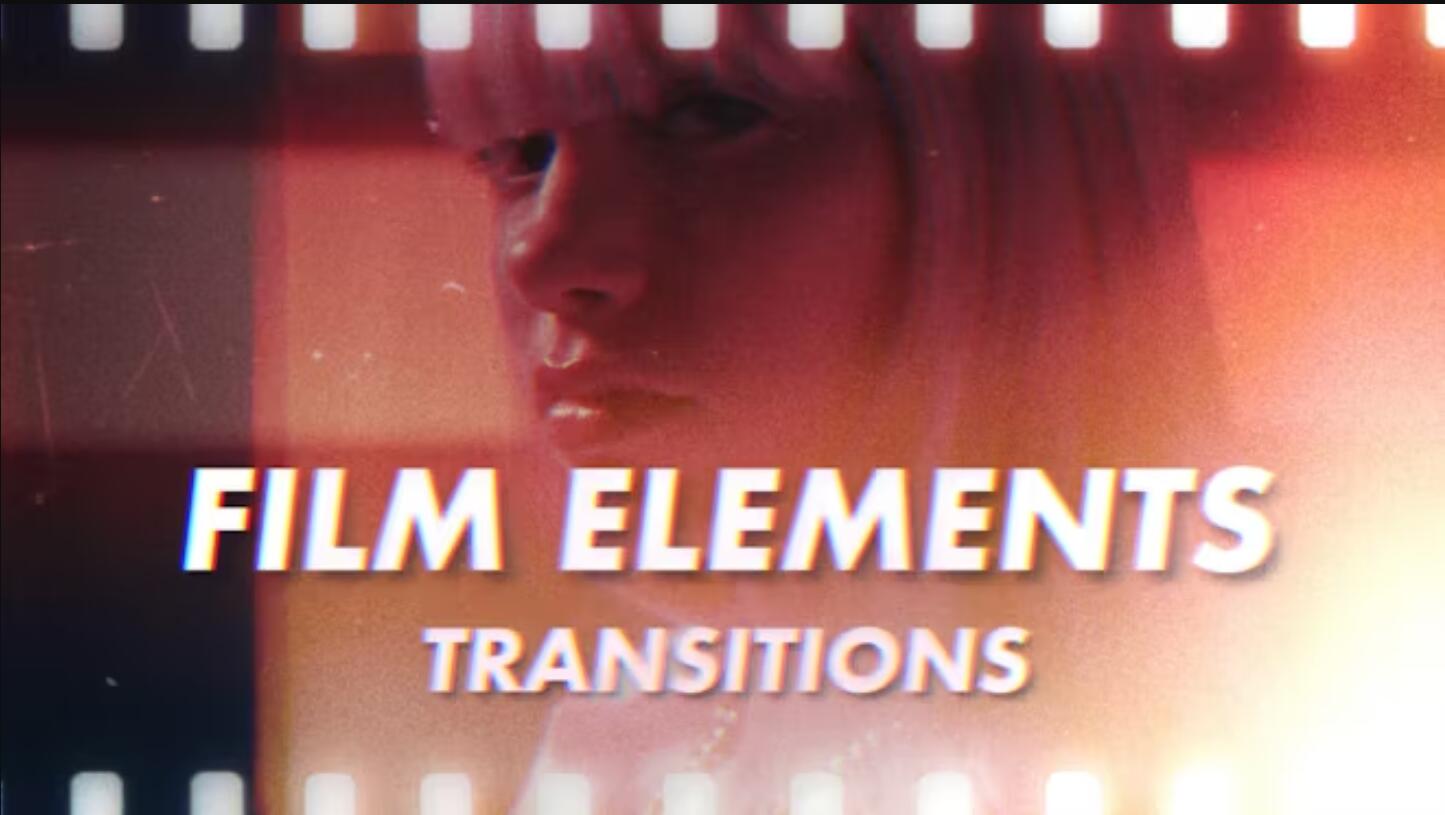 达芬奇模板：老式电影美学胶片打孔边框字母噪点4K转场过渡效果（13608）