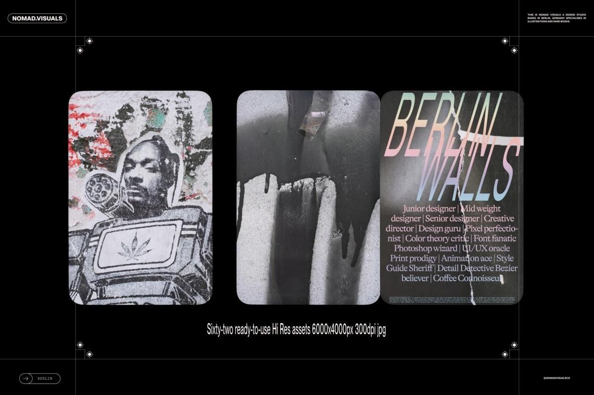 62个大胆仿旧街头艺术风格砂砾涂鸦表面风化撕破封面海报印刷背景JPG素材 Berlin Walls – Grunge Textures（13489）