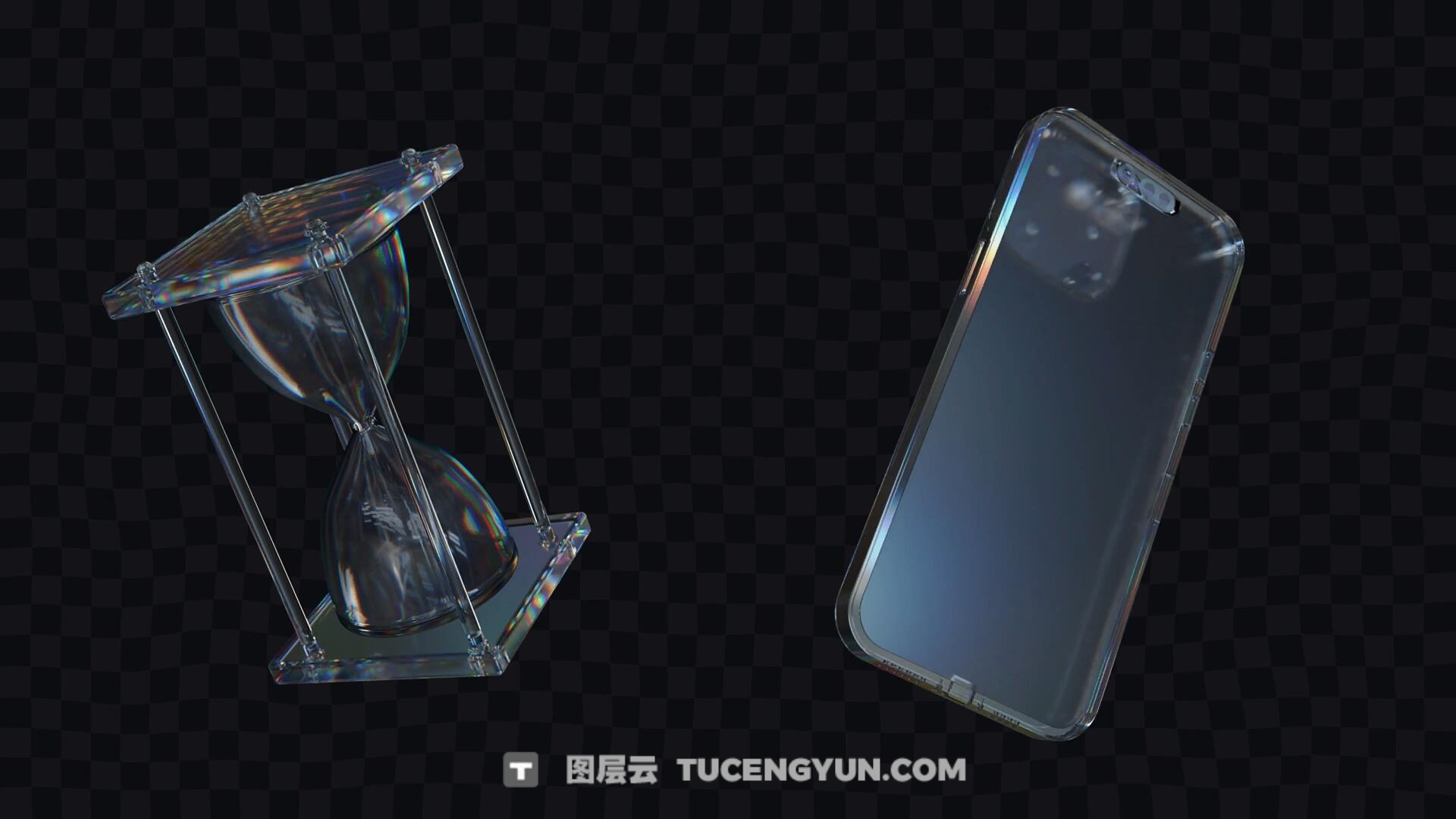 66个超现实主义水晶玻璃材质光线折射电子产品玩具几何形状字母数字透明通道MOV视频素材（13341）