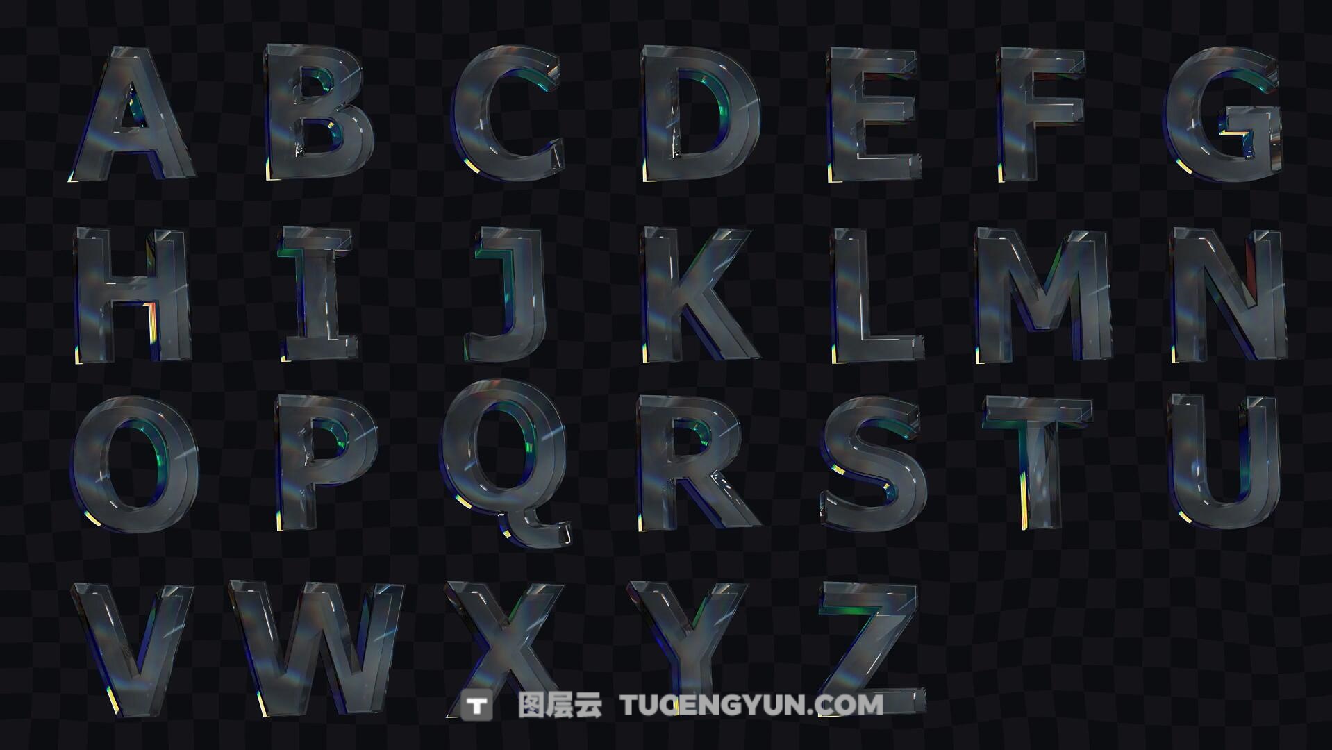 66个超现实主义水晶玻璃材质光线折射电子产品玩具几何形状字母数字透明通道MOV视频素材（13341）