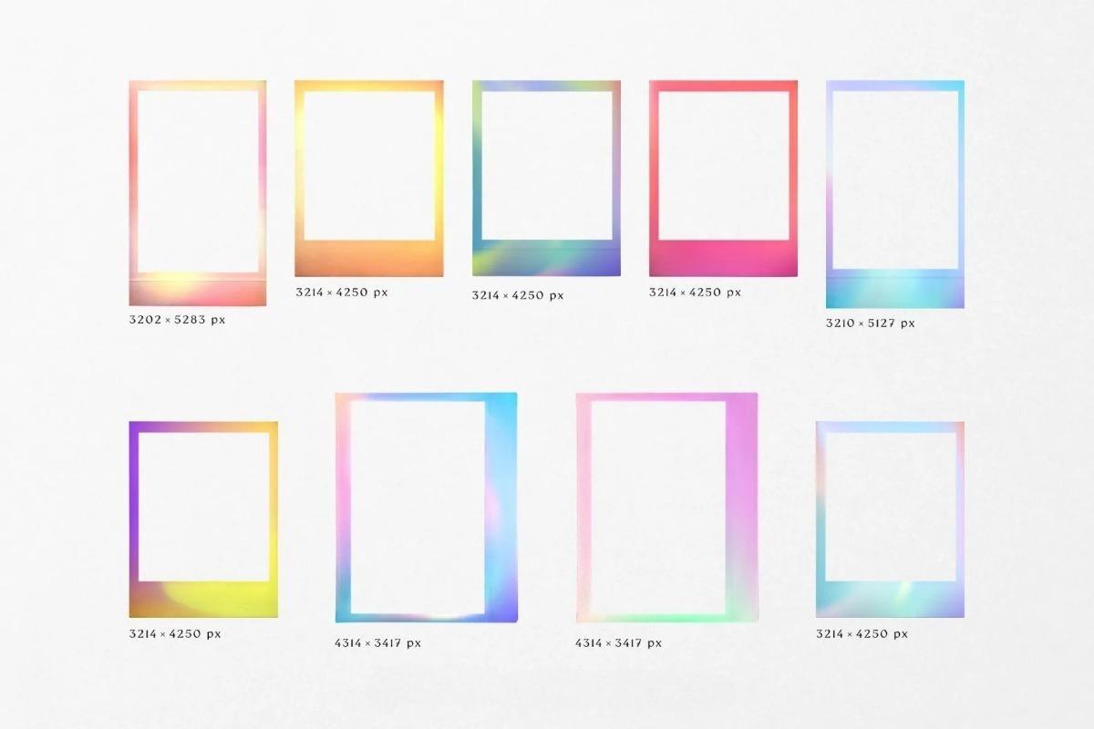 50多个复古网格渐变胶片胶卷边框拍立得相框PNG免扣叠加图片设计素材 Gradient High Quality Film Frames（13505）