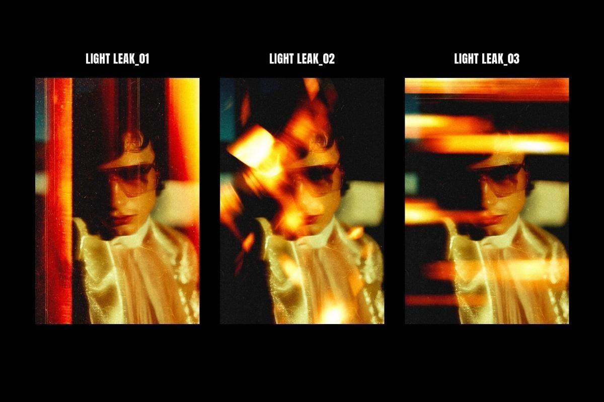 老式胶片相机发光条纹烧伤漏光效果叠加层PSD特效样机 Analogue Light Leak Photo Effect（13634）