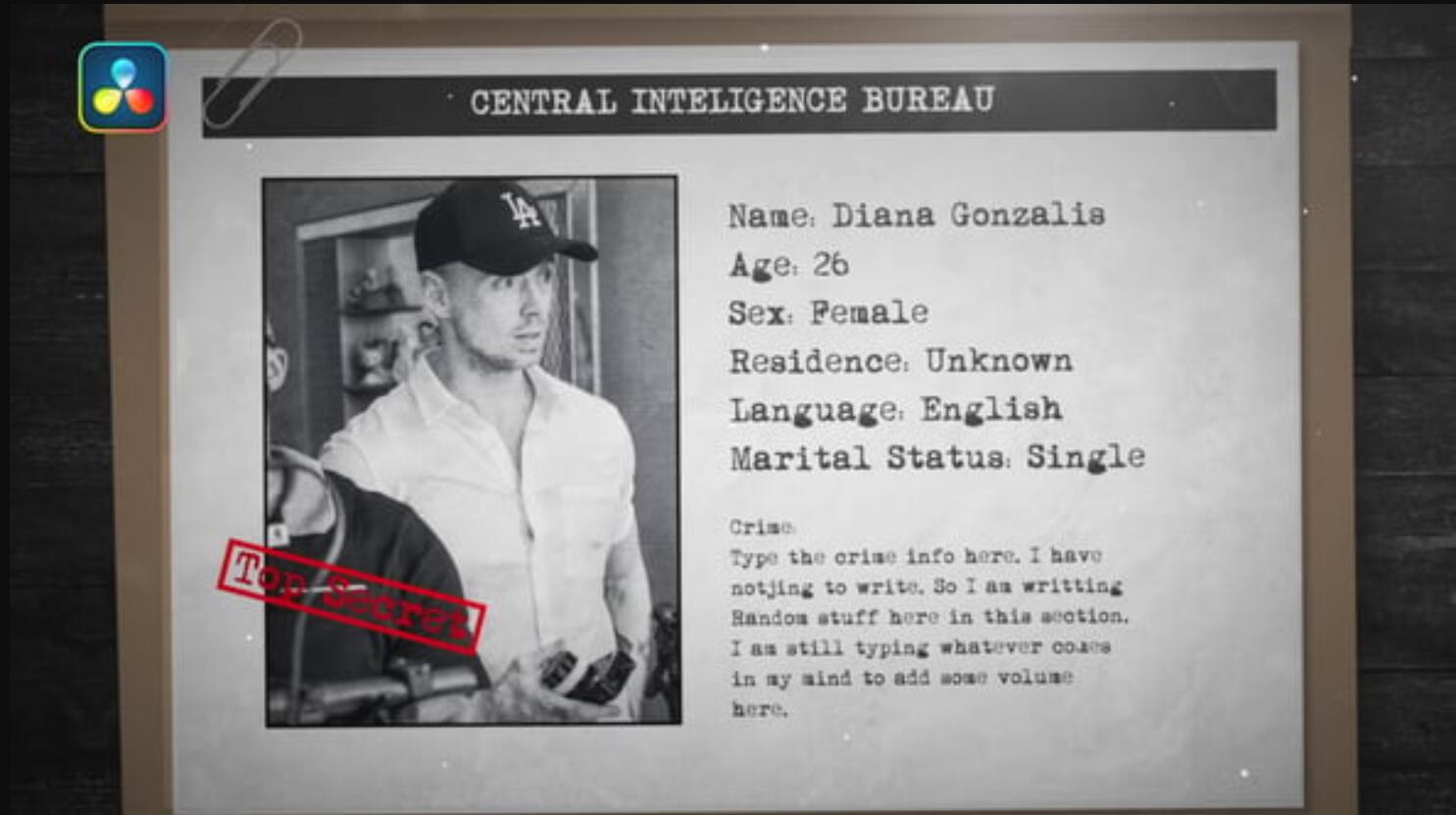 达芬奇模板：刑侦悬疑电影案件人物档案预告片模板（13667）