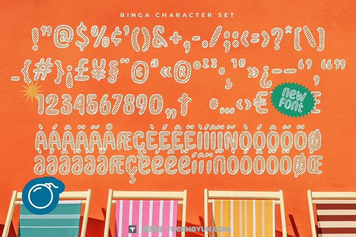 英文字体：复古大胆圆润俏皮趣味手写线条填充品牌海报封面设计字体 Binga Doodle Font（13358）