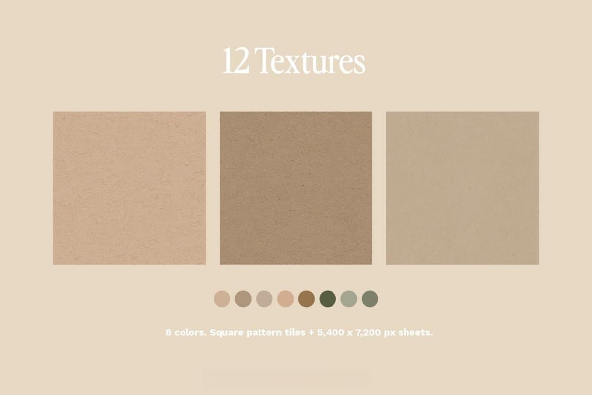 复古天然纤维粗糙柔和莫兰迪中性色调无缝纸张背景自然肌理无缝图案JPG+PAT素材 Natural Textures: Seamless Patterns（13272）