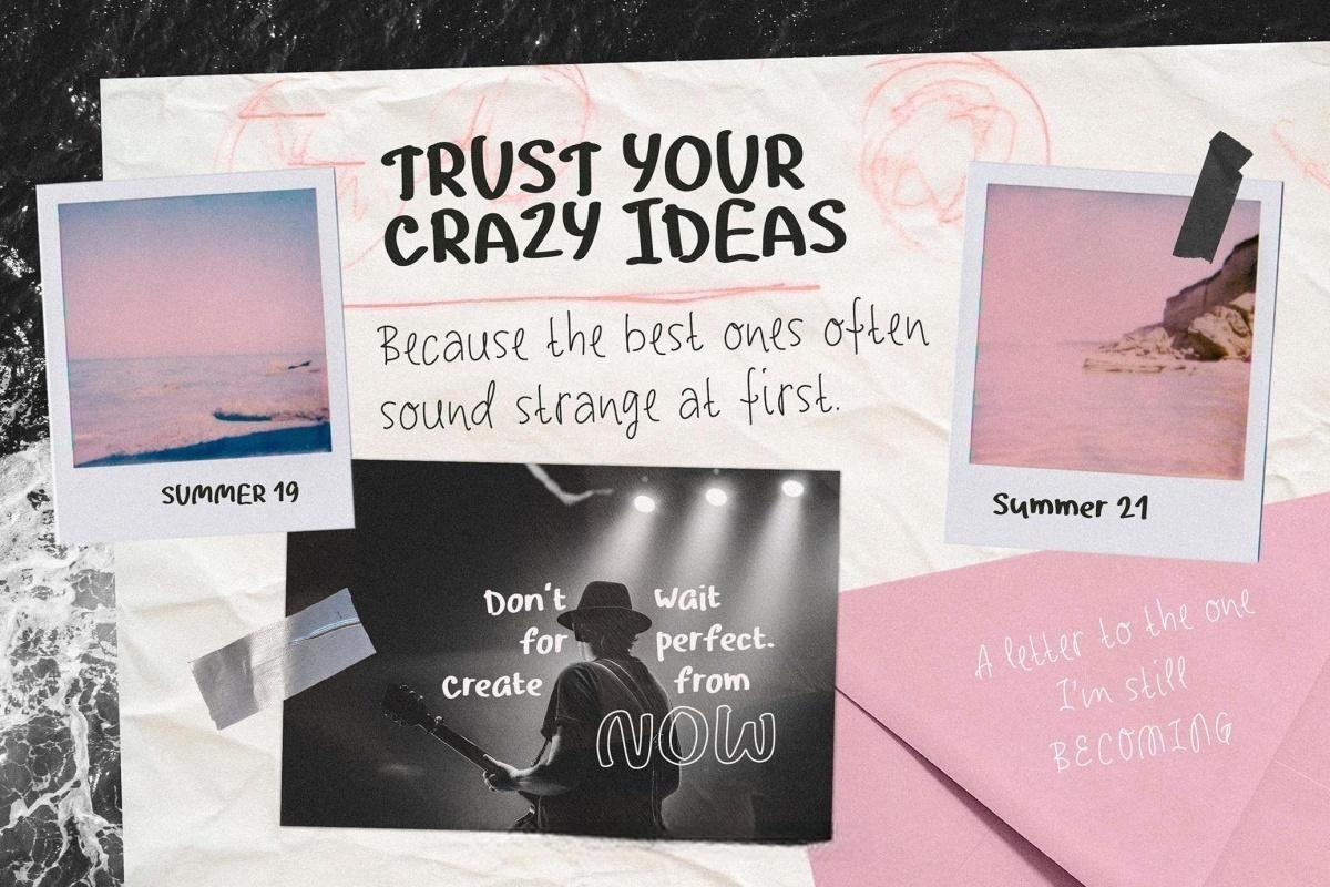 英文字体：慵懒俏皮VLOG旅拍手写风格手绘镂空涂鸦广告短片海报封面字体 Noisy Echo — Handwritten Font Trio（13174）