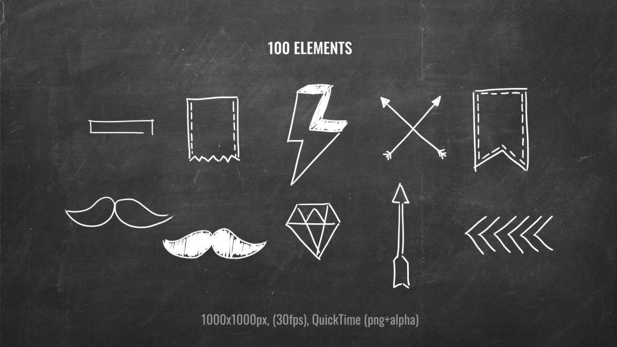 632个真实趣味粉笔手绘星星心形泡泡箭头圆圈标记单词字母符号表情动画透明通道视频素材包（13044）