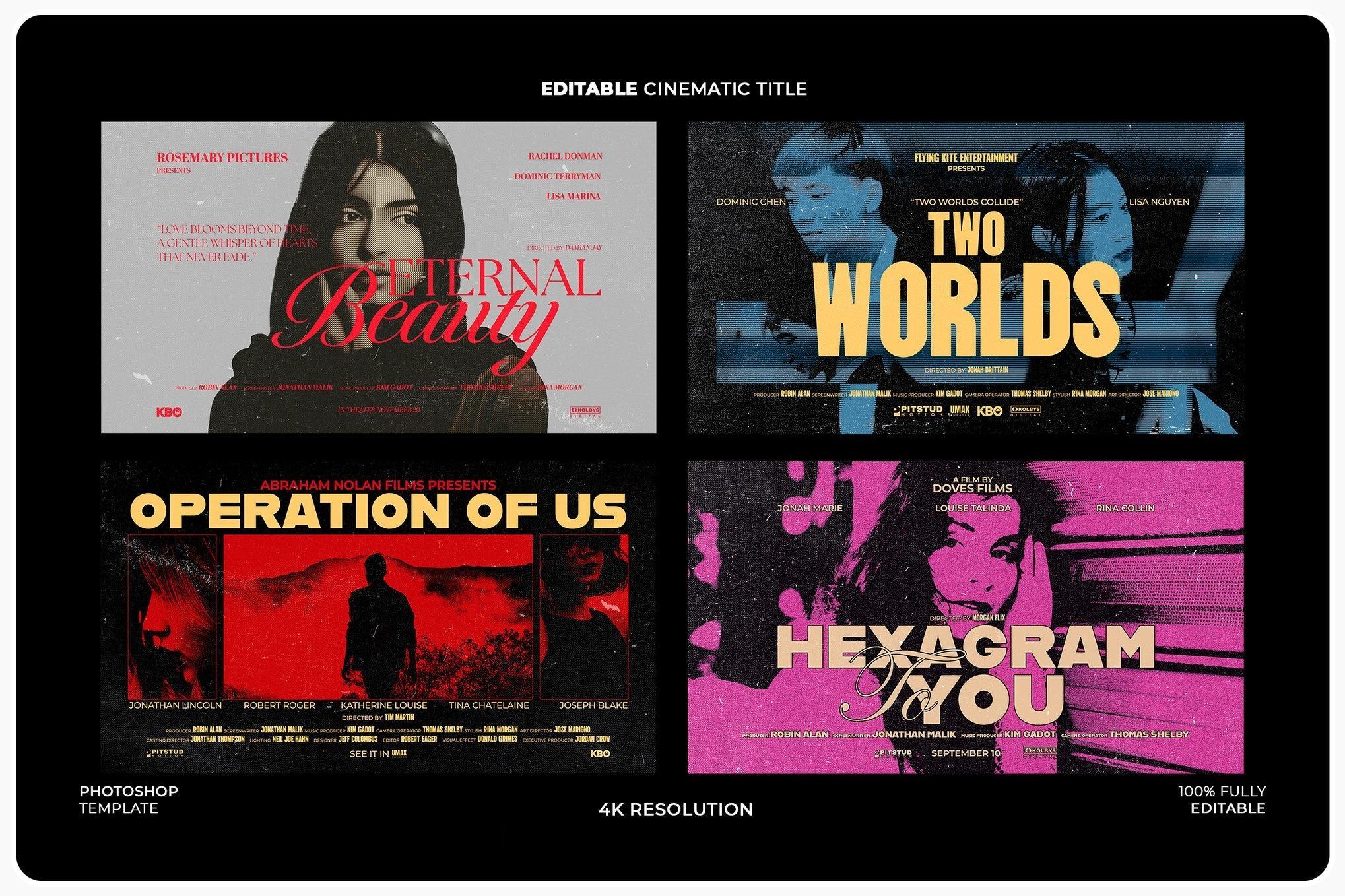 44个大胆电影美学梦幻、浪漫、科幻、惊悚海报电影预告片4K封面海报文字标题排版PSD模板（13883）