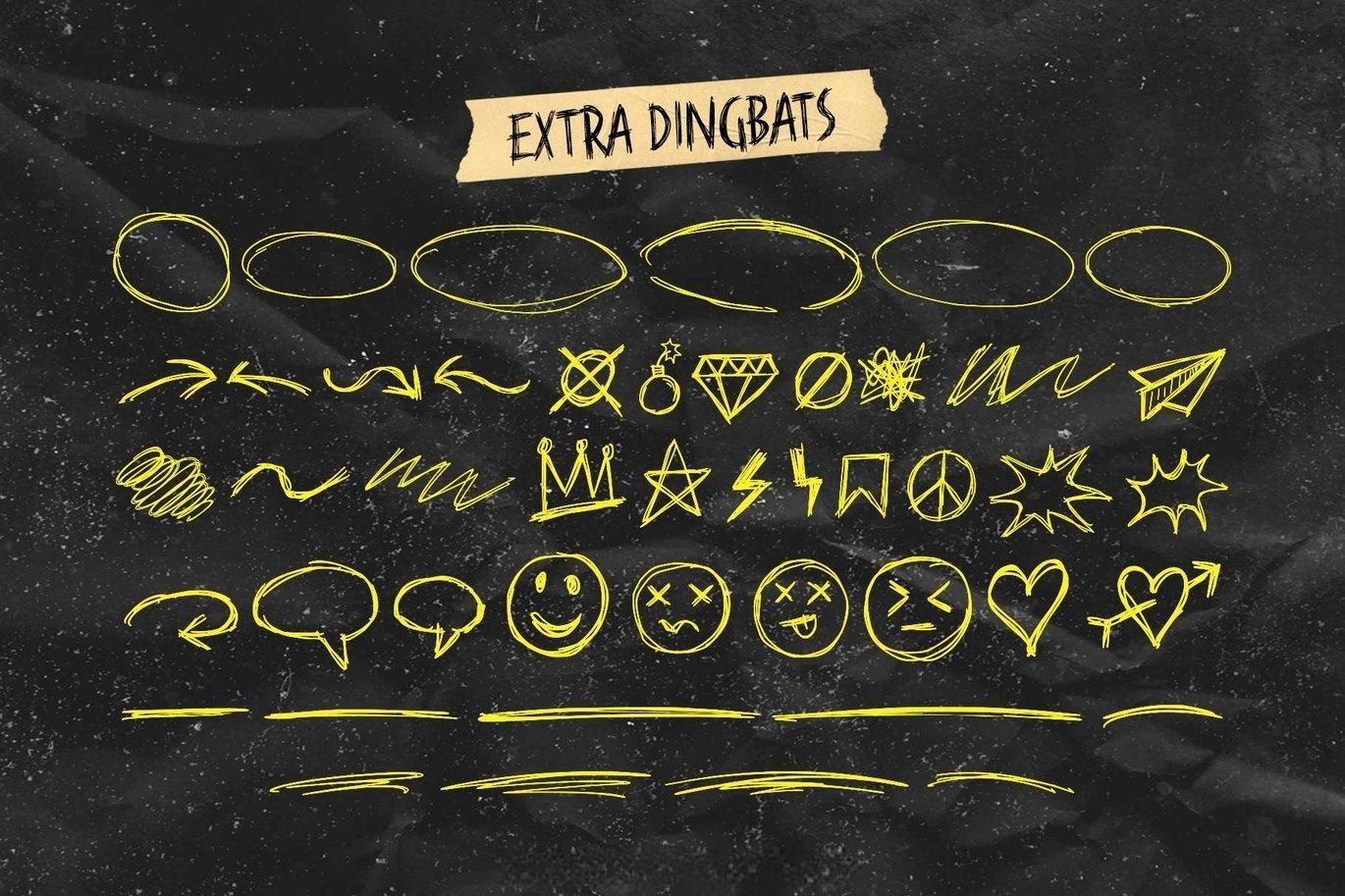 英文字体：复古邋遢涂鸦手绘风格炫酷潦草摇滚线条变体杂志封面字体 Against Madness – Scribble font（13202）