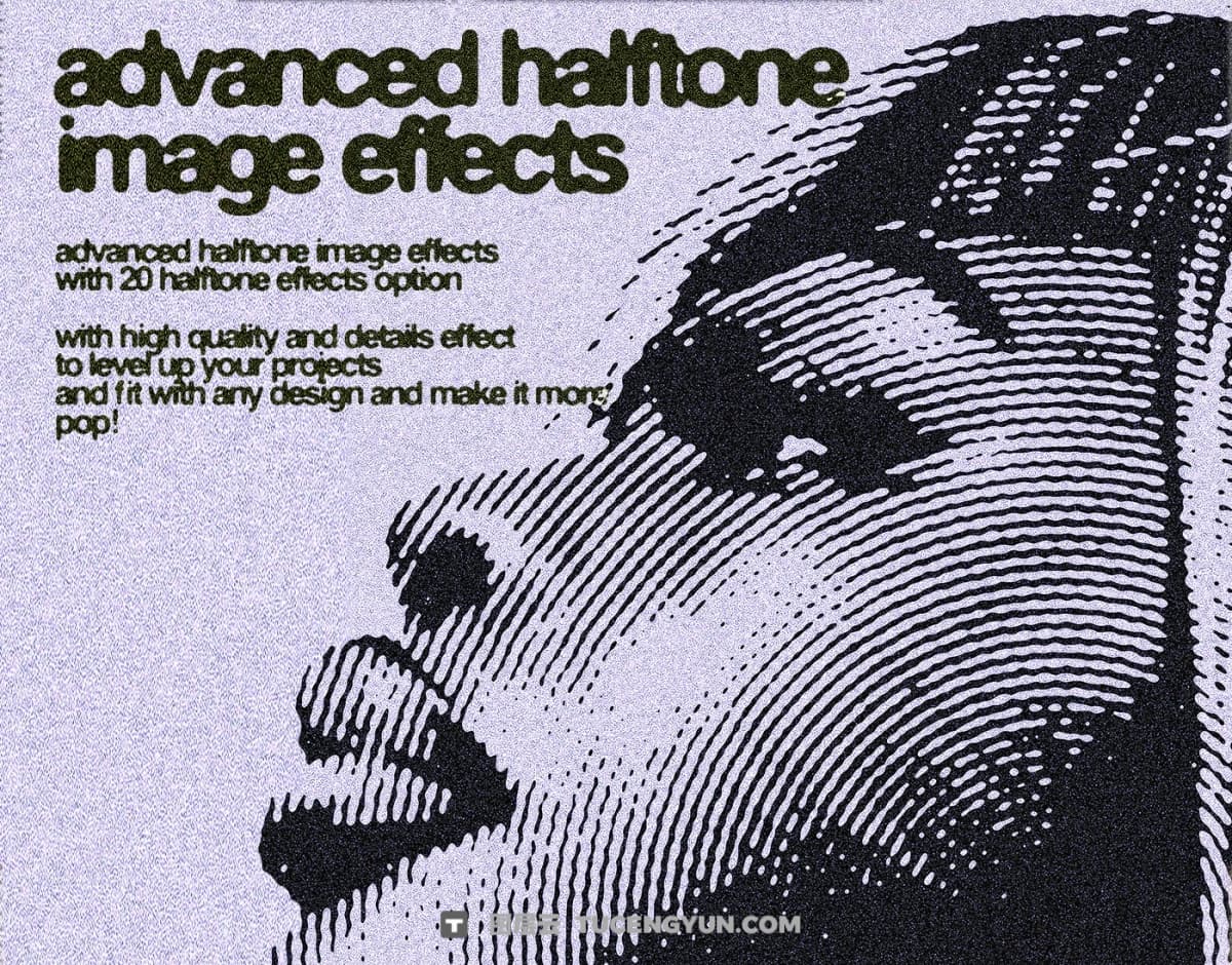 20种复古半色调半调颗粒噪点打印印刷PSD特效样机 Züli – Halftone Image Effects Pack（13400）