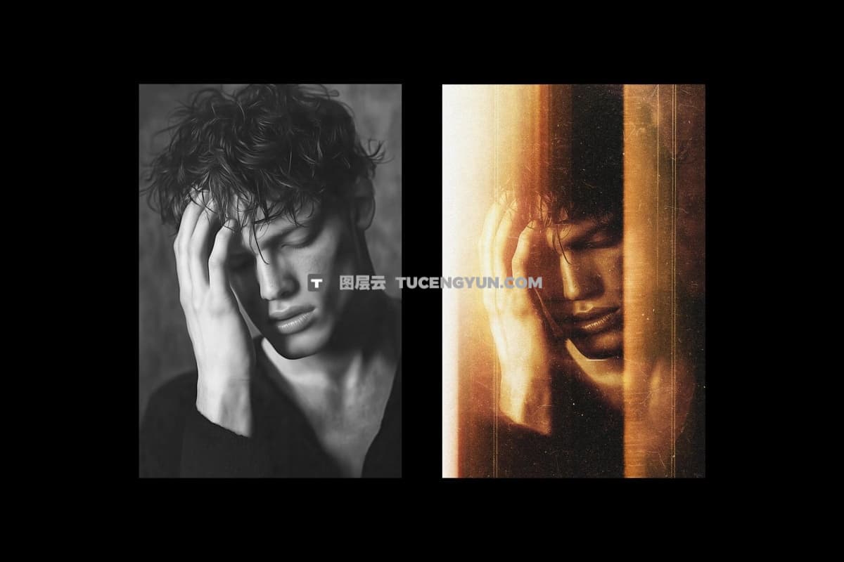 复古美学邋遢旧棕褐色薄膜效果叠加纹理PSD特效样机 Light Flare Photo Effect（13355）