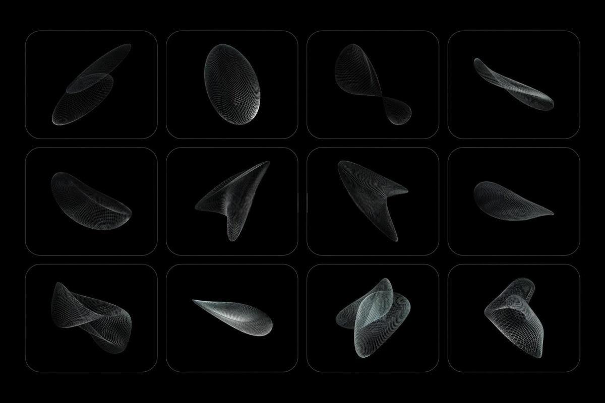 73个混沌抽象未来科幻光泽网状金属镀铬效果3D艺术线框PNG免抠素材 3D Chrome Wireframes（13039）