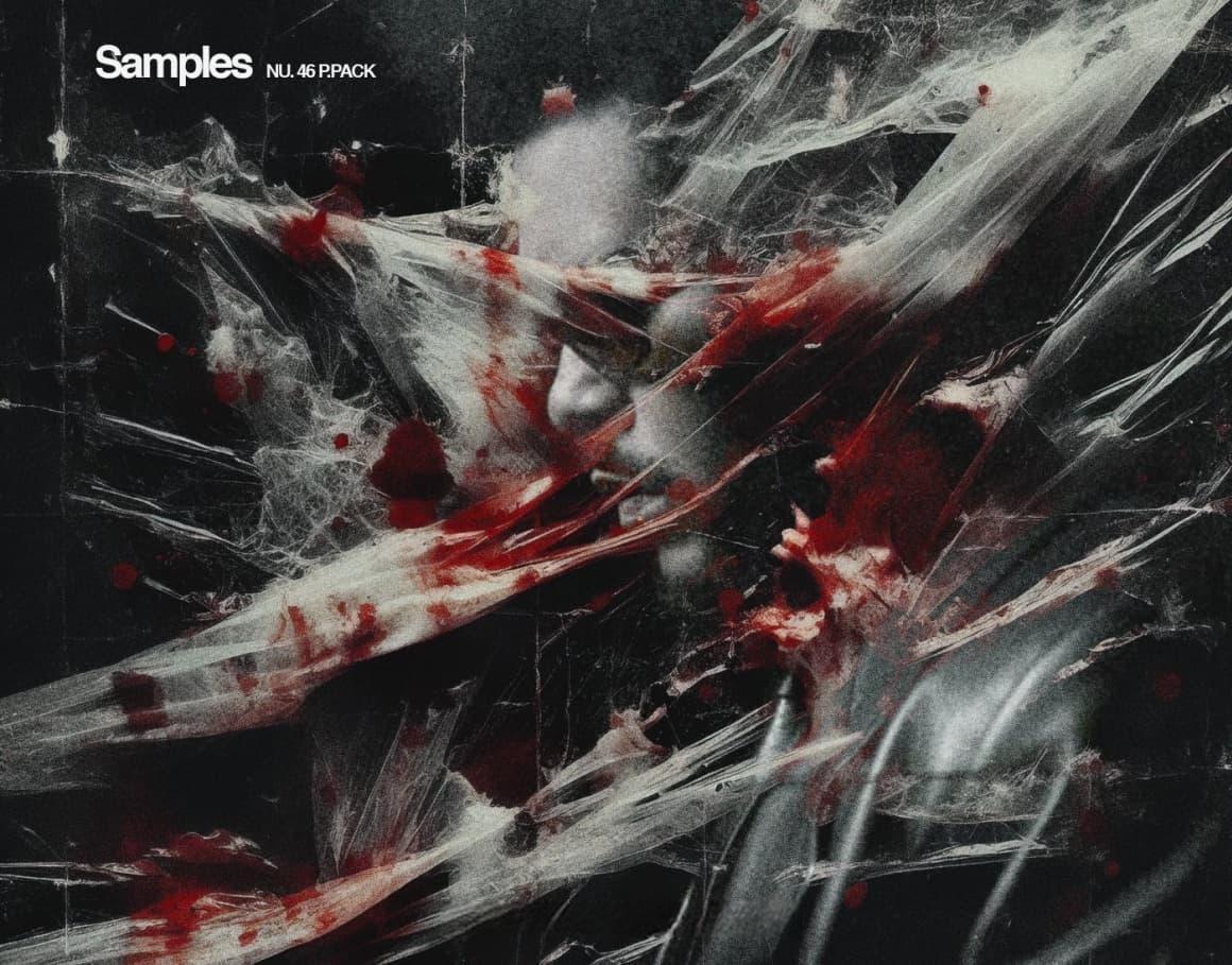 100个逼真撕裂染血塑料袋血液塑料薄膜保鲜膜万圣节恐怖背景肌理纹理图片设计套装 Züli – +100 BLOOD Plastic Textures Pack（13507）