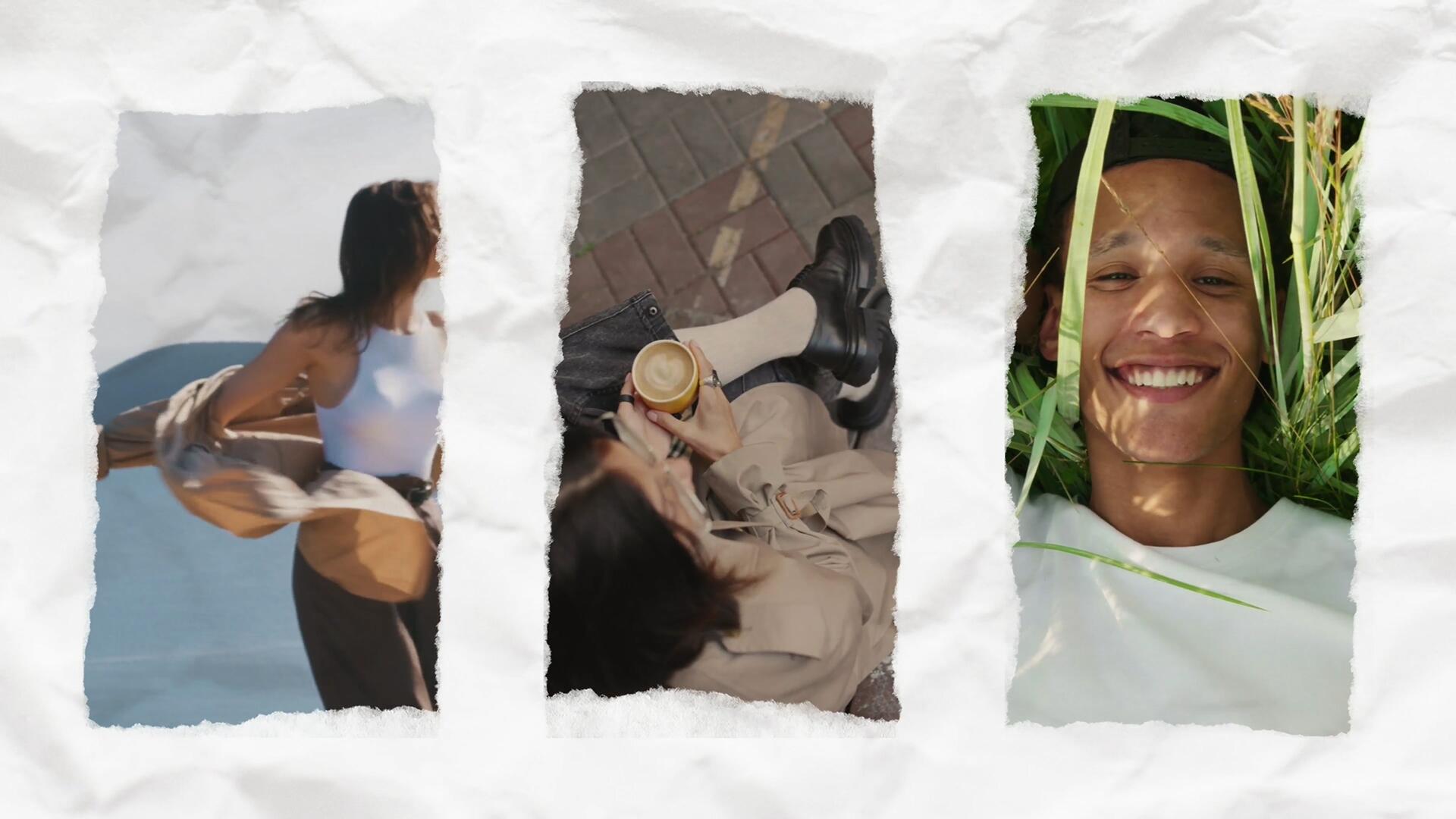 PR模板：创意纸质风格多画面网格分屏动态组合照片视频展示效果（13216）