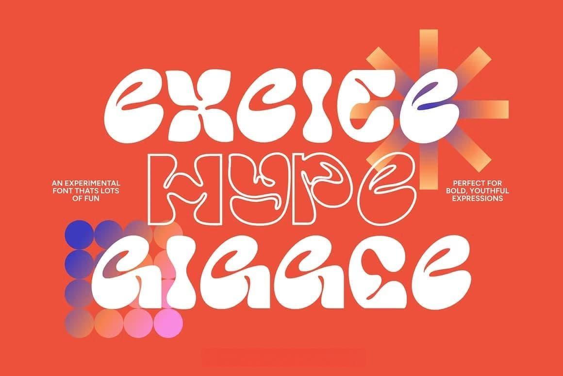 英文字体：复古时髦Y2K风格欢快波浪形斑点状曲线气泡封面海报设计字体 Geism – Solid & Outline（13689）