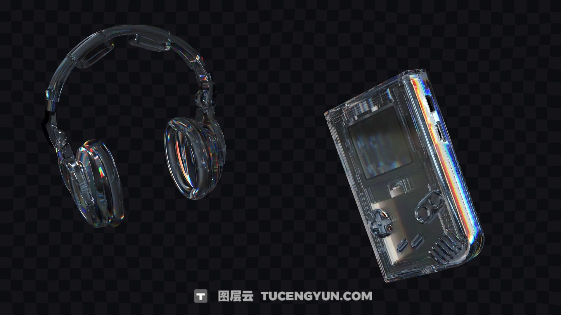 66个超现实主义水晶玻璃材质光线折射电子产品玩具几何形状字母数字透明通道MOV视频素材（13341）