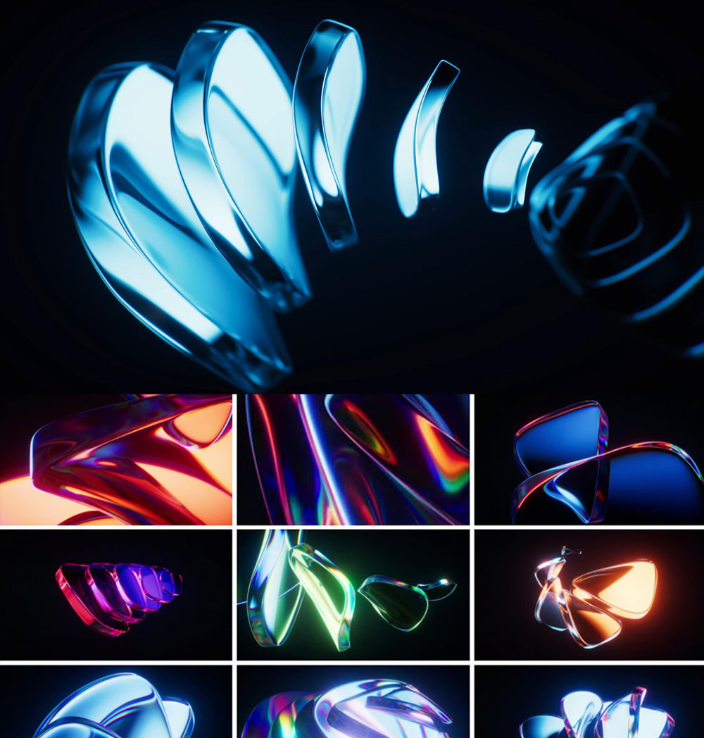 31个抽象艺术霓虹渐变几何3D水晶玻璃发光波浪缎面动态背景视频素材（13554）