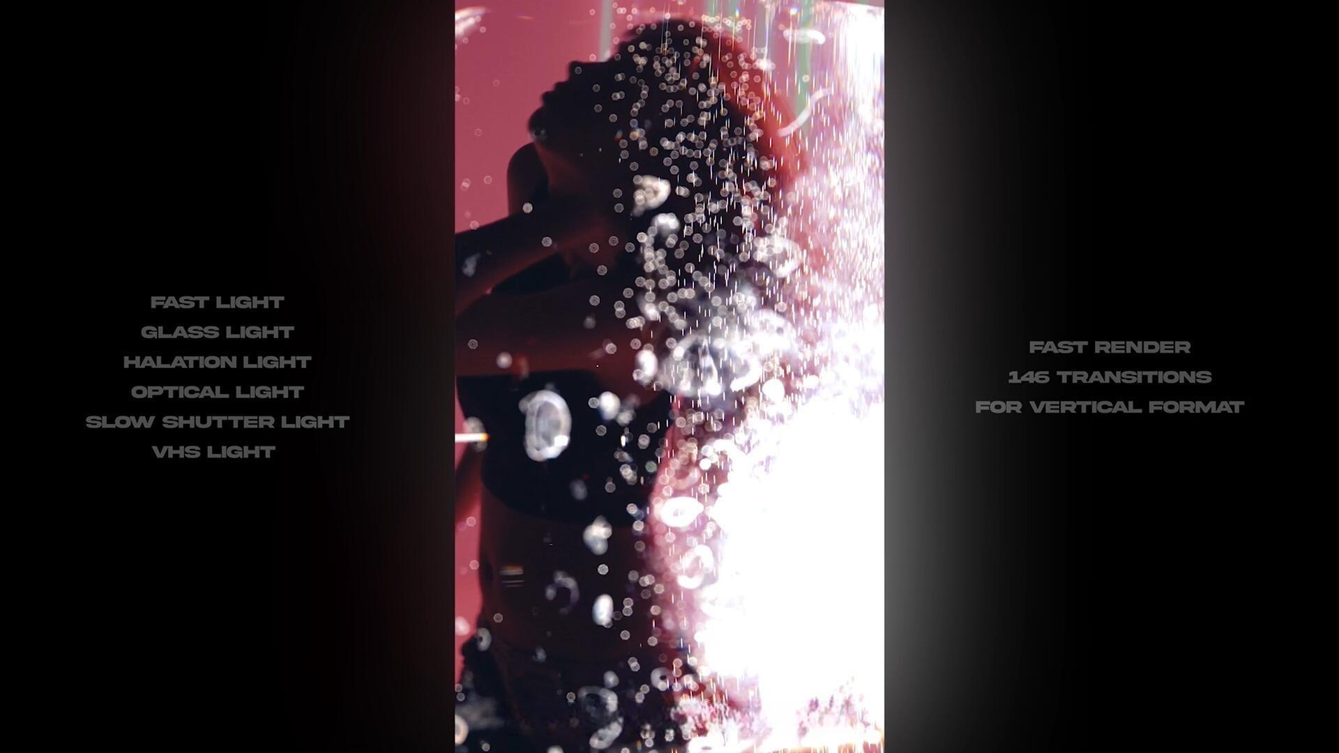 146个复古美学慢快门、VHS、光环、快速霓虹灯光擦拭剪辑叠加竖屏转场过渡 Light Transitions（13485）