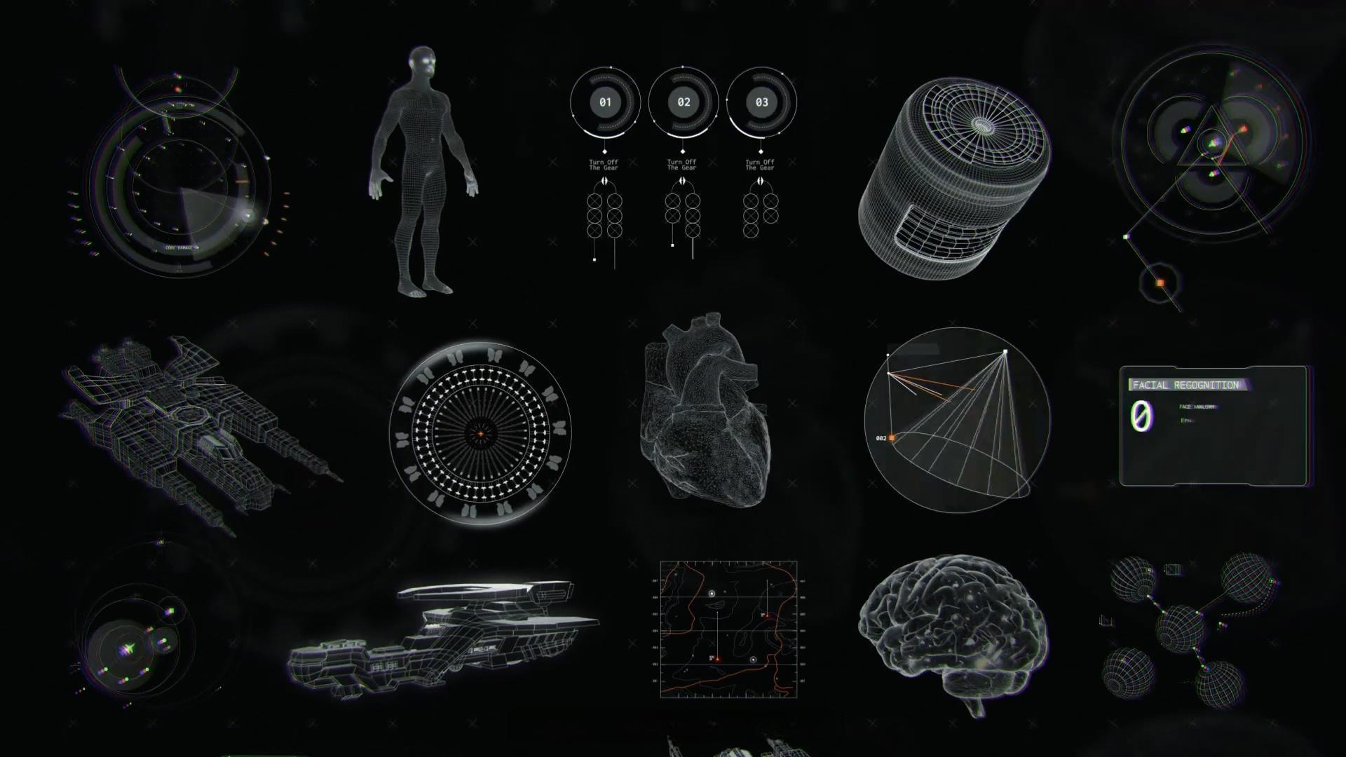 820款全息未来科幻美学沉浸式宇宙飞船HUD界面元素科技视频叠加4K背景动画AE/PR模板 Pixflow – Sci-fi Spaceship HUD Interface（13310）