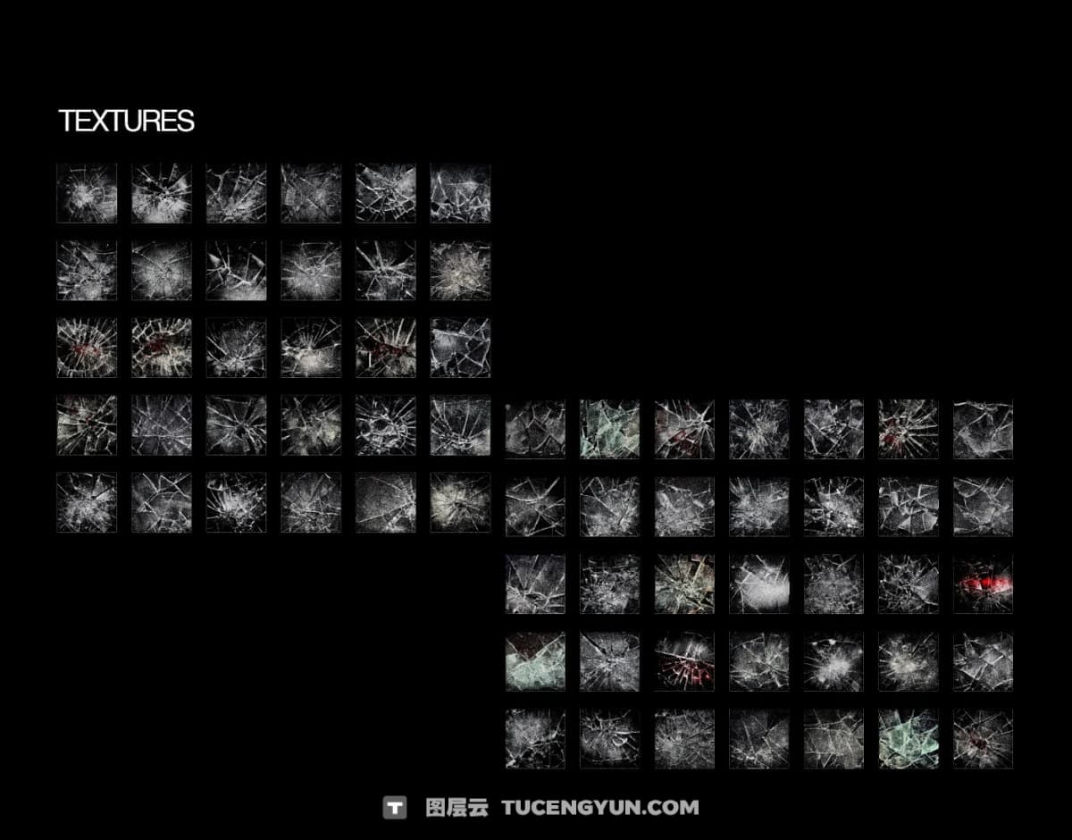 100个真实质感镜面玻璃破碎碎裂裂痕折射扭曲图片文本4K叠加效果纹理素材 Züli – 100 Broken Glass Textures Pack（13404）