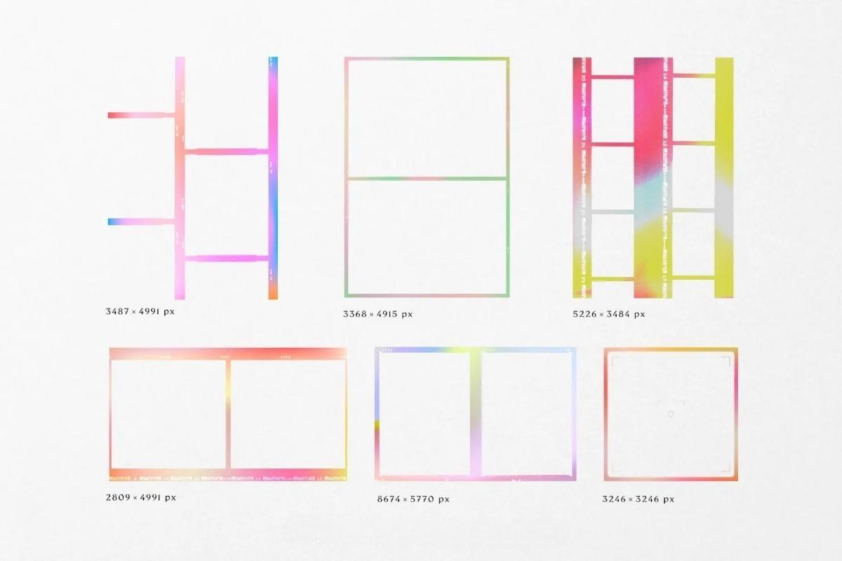 50多个复古网格渐变胶片胶卷边框拍立得相框PNG免扣叠加图片设计素材 Gradient High Quality Film Frames（13505）