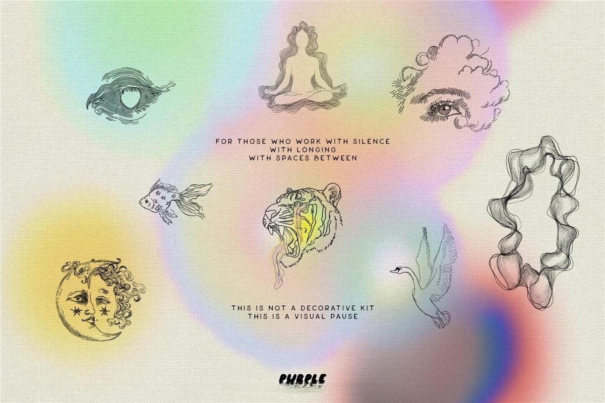 105个超现实手绘抽象艺术PNG动物人物剪影插画弥散光渐变JPG背景图片设计套装 Surreal Illustrations & Backgrounds（13191）