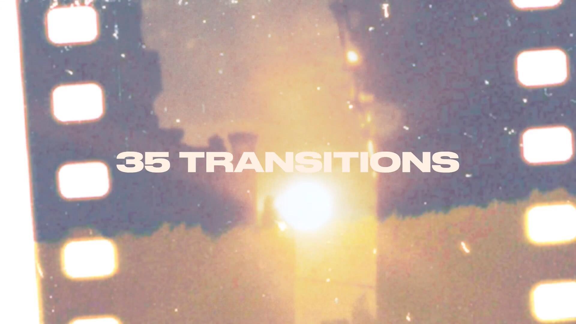 PR模板：35个复古做旧胶片放映机烧焦损坏胶片颗粒边框转场过渡（13162）