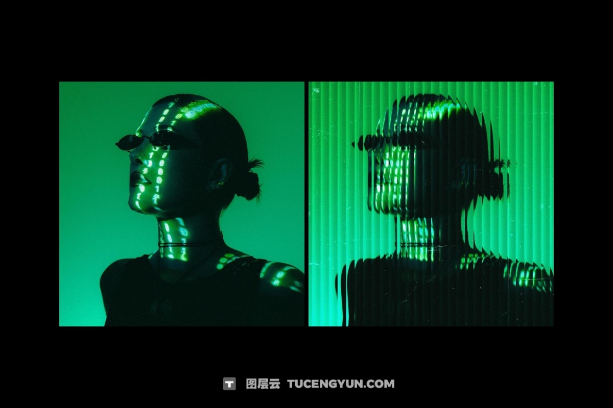 全新抽象艺术竖条纹透明玻璃扭曲折射特效PSD样机 Fractured Glass Photo Effect（13430）