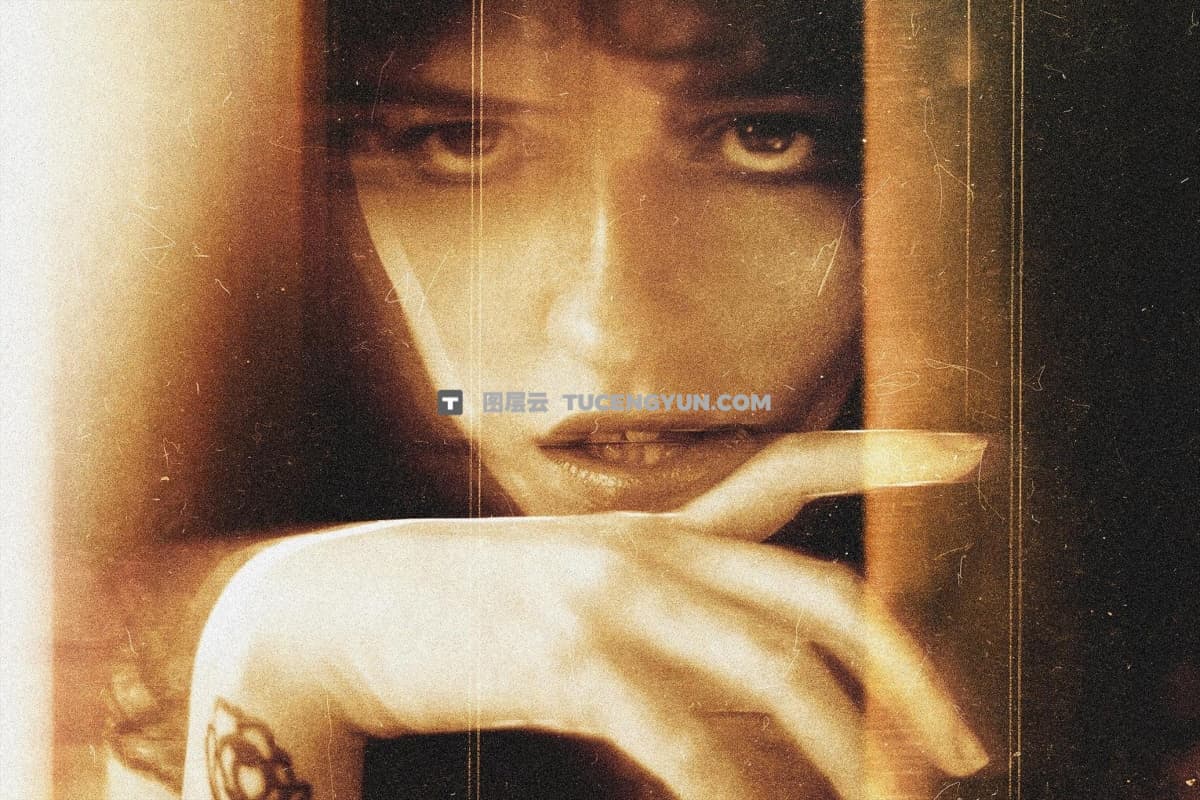 复古美学邋遢旧棕褐色薄膜效果叠加纹理PSD特效样机 Light Flare Photo Effect（13355）