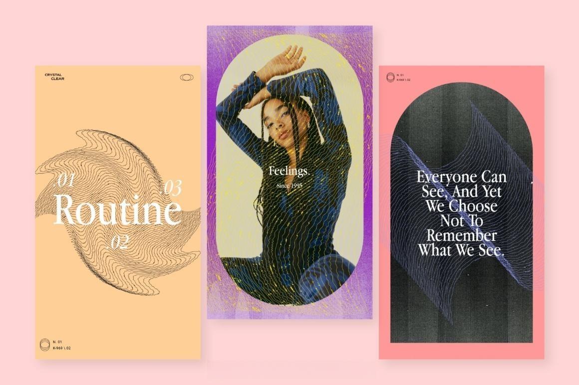 75款90年代风格INS多尺寸社交媒体图文海报排版布局PSD模板设计套装 Feel – Social Media Kit（13621）