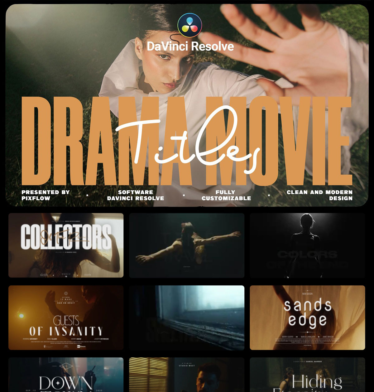 30个复古好莱坞史诗电影纪录片预告片剧院海报片头动画达芬奇模板（11610）