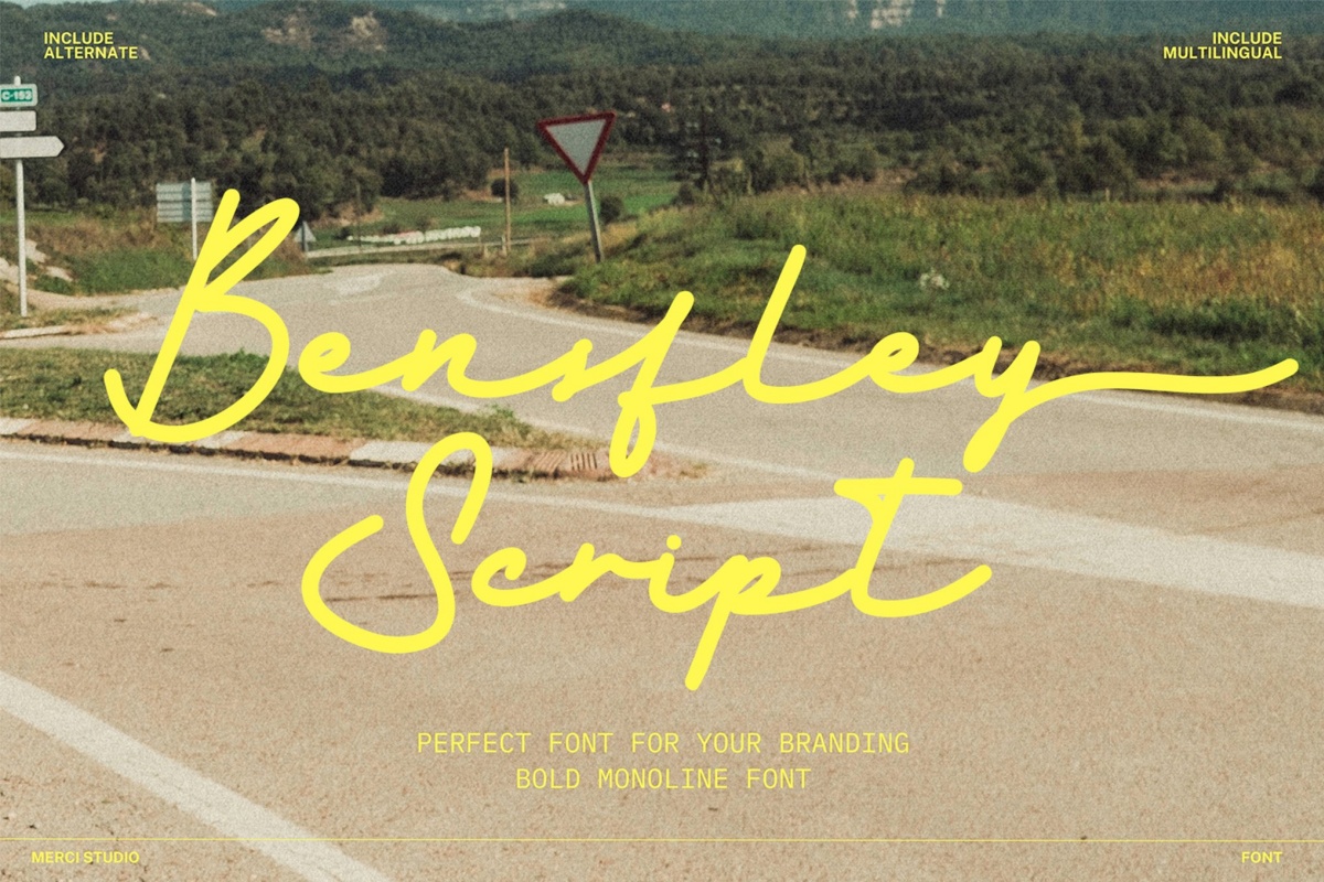 英文字体:大胆旅拍VLOG情绪氛围手写粗体歌词短词长句排版海报封面设计字体 Bensfley Script – Bold Monoline Signature Font(13135) 英文字体:大胆旅拍VLOG情绪氛围手写粗体歌词短词长句排版海报封面设计字体 Bensfley Script – Bold Monoline Signature Font(13135)