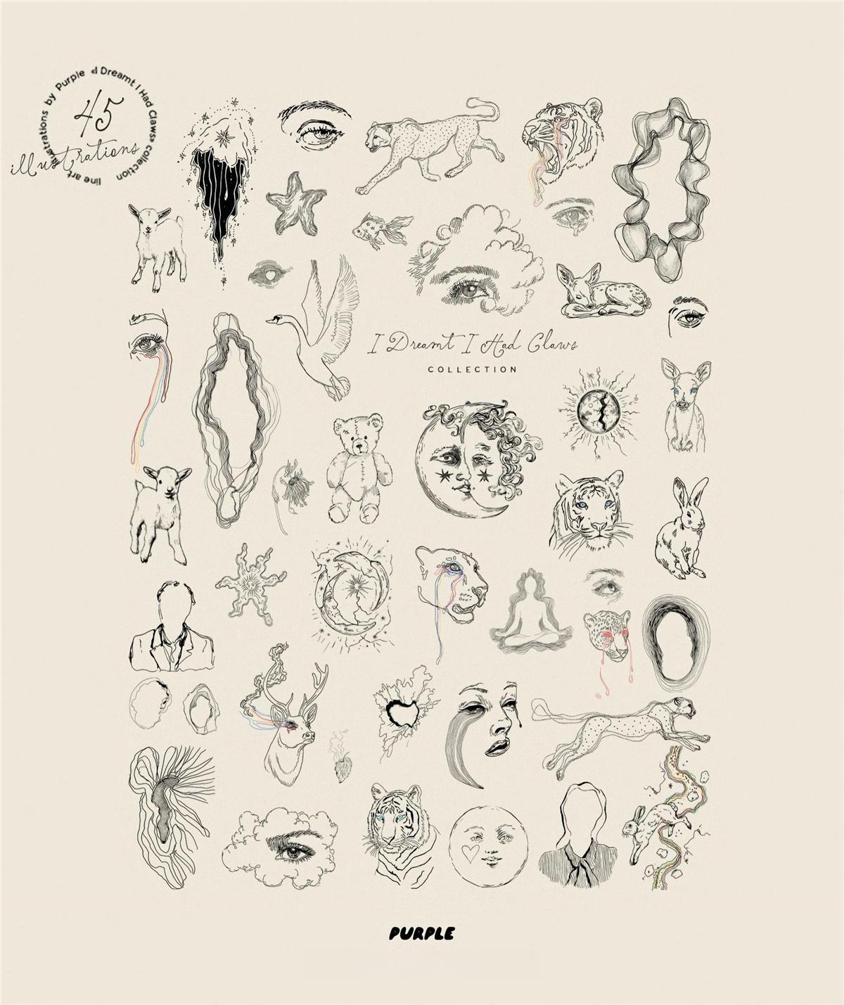 105个超现实手绘抽象艺术PNG动物人物剪影插画弥散光渐变JPG背景图片设计套装 Surreal Illustrations & Backgrounds（13191）