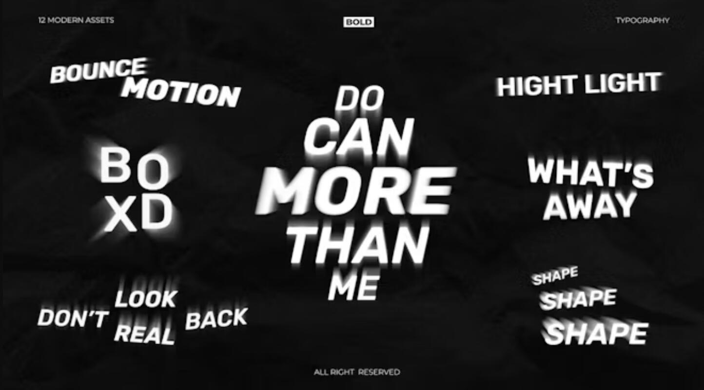 AE模板：黑白动力学粗体弹跳文字标题排版效果动画（13077）