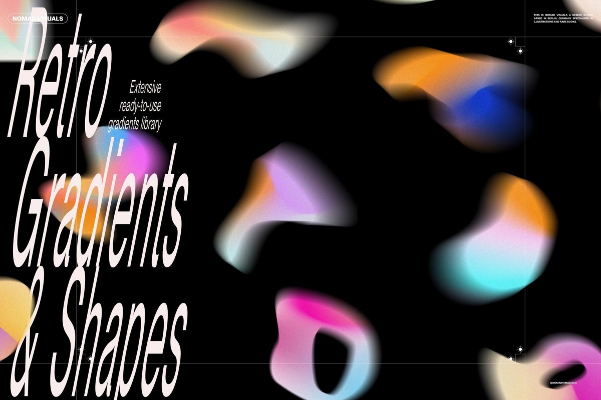 90款复古抽象艺术弥散光渐变散射AI矢量背景图形设计套装 Angeles – Retro Gradients & Shape（13406）