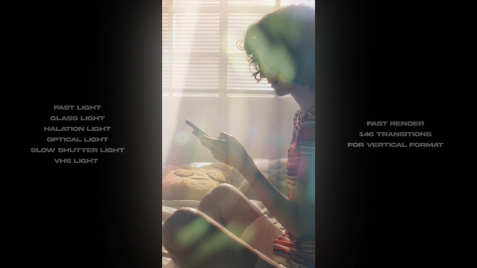 146个复古美学慢快门、VHS、光环、快速霓虹灯光擦拭剪辑叠加竖屏转场过渡 Light Transitions（13485）