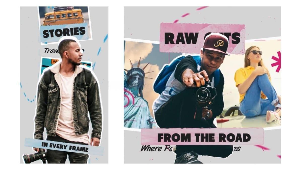 FCPX插件：旅游博主创意拼贴艺术风格垃圾摇滚纹理手绘剪纸元素开场片头（13625）