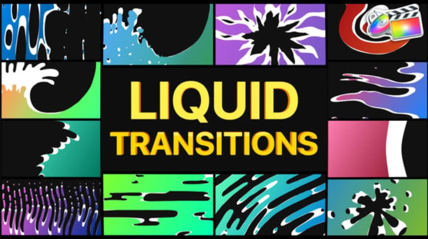 FCPX插件：创意多彩趣味2D卡通液体转场过渡（13645）