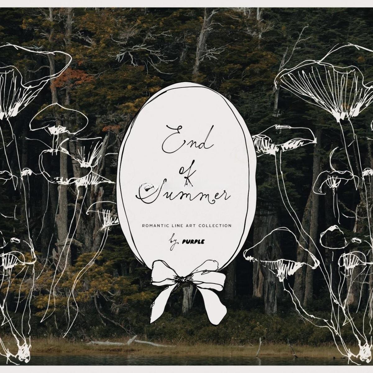 60个怀旧优雅极简手绘线条剪影干花野果宁静的风景天鹅鹿AI矢量请柬插画包装PNG图片设计素材 End of Summer: Line Art Collection（13088）