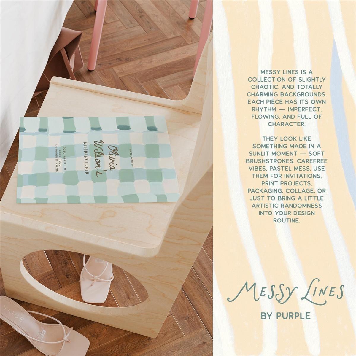 80个凌乱趣味柔和撞色条纹波浪线手绘颜料涂鸦JPG背景PNG免扣边框图片设计元素套装 Messy Lines: Backgrounds & Borders（13211）