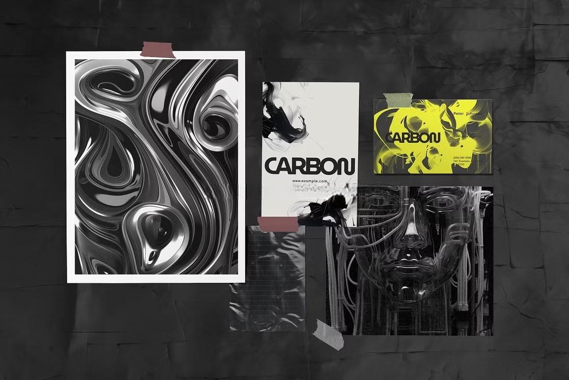 110个赛博未来主义科技金属镀铬抽象艺术背景肌理PNG元素拼贴剪贴画设计套装 Futuristic Mixed Media（13614）