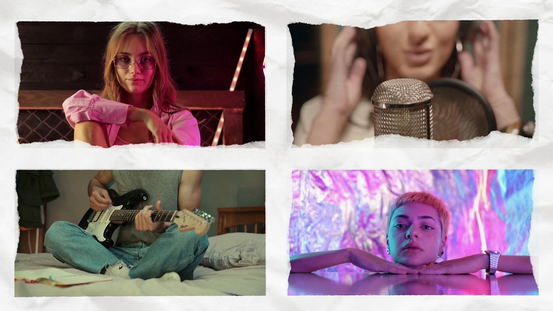 PR模板：创意纸质风格多画面网格分屏动态组合照片视频展示效果（13216）