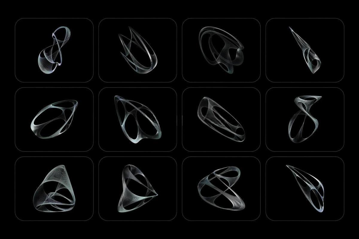 73个混沌抽象未来科幻光泽网状金属镀铬效果3D艺术线框PNG免抠素材 3D Chrome Wireframes（13039）