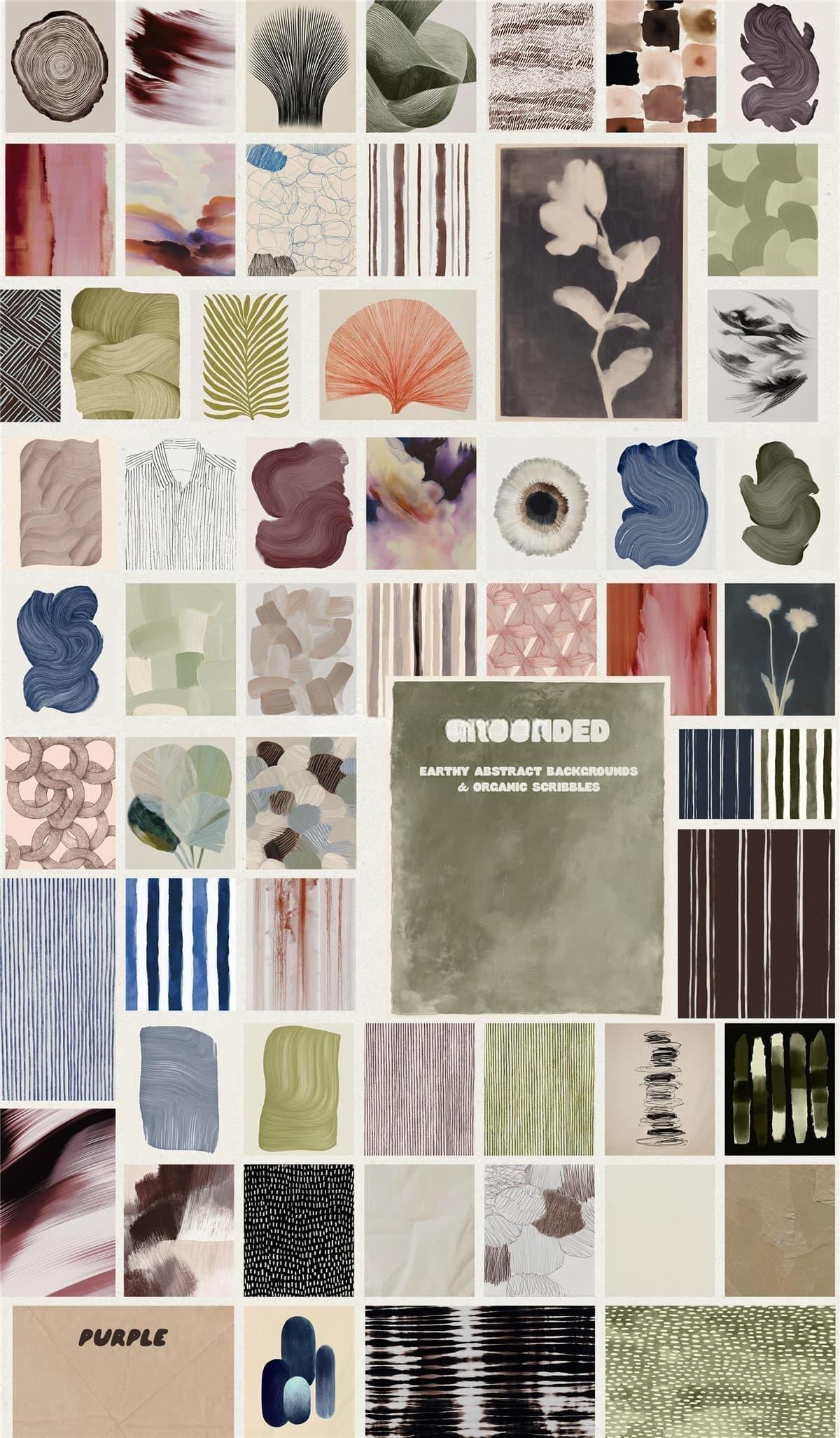 160个安静优雅琥珀色拼贴艺术抽象颜料手绘JPG背景PNG涂鸦笔迹图片设计套装 Grounded Backgrounds & Scribbles（13153）