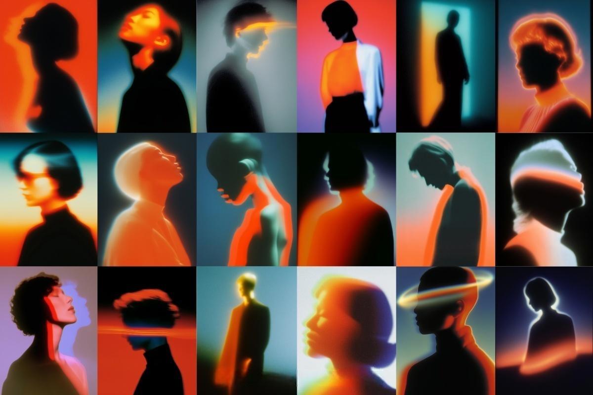 55种梦幻情绪美学人物剪影轮廓热感应渐变融合视觉海报专辑封面包装JPG素材 55 Aesthetic Dreamlike Silhouettes（13498）